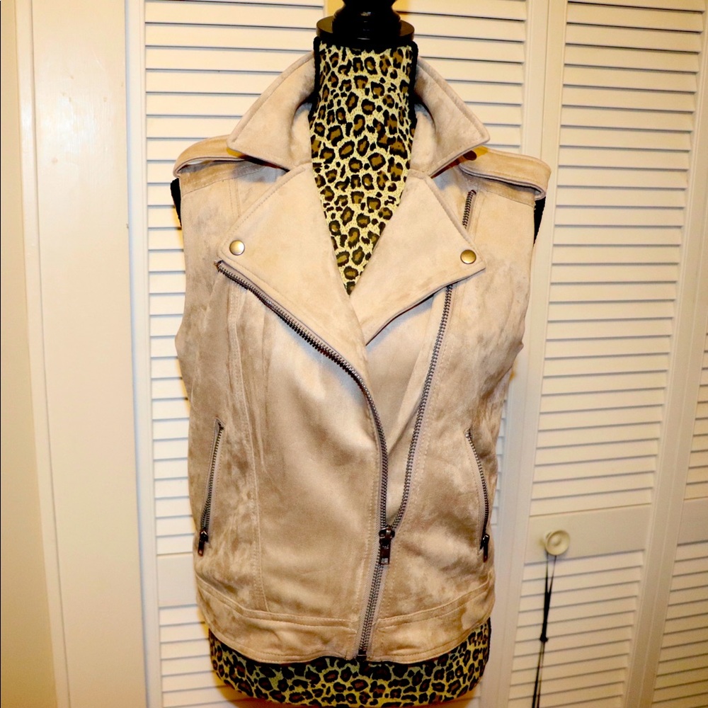 Philosophy faux suede asymmetrical zip up vest